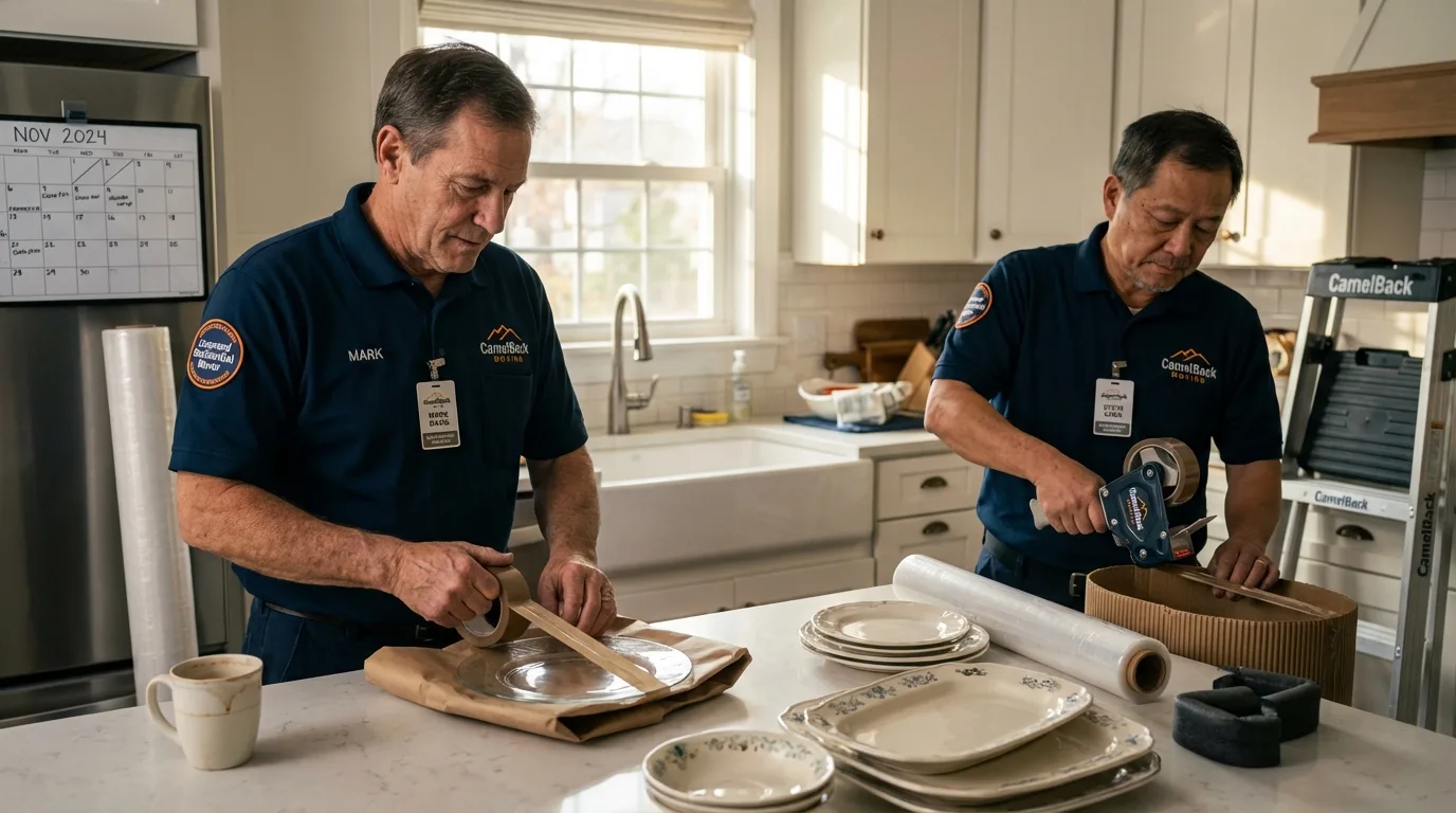 Professional crew packing kitchen dishware in Pickens, MS